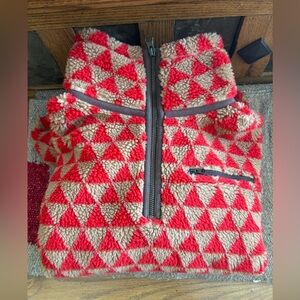 THE GREAT. Red and Cream Fleece Pullover Jacket